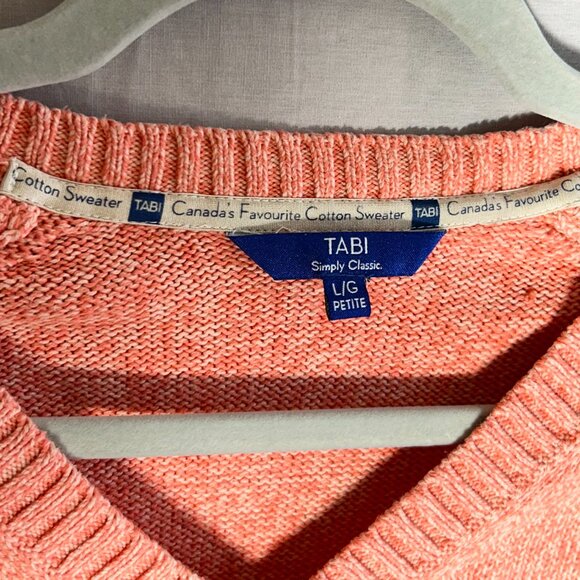 Tabi Simply Classic V Neck Cotton Sweater, Women's Size Large in Orange - Picture 3 of 7